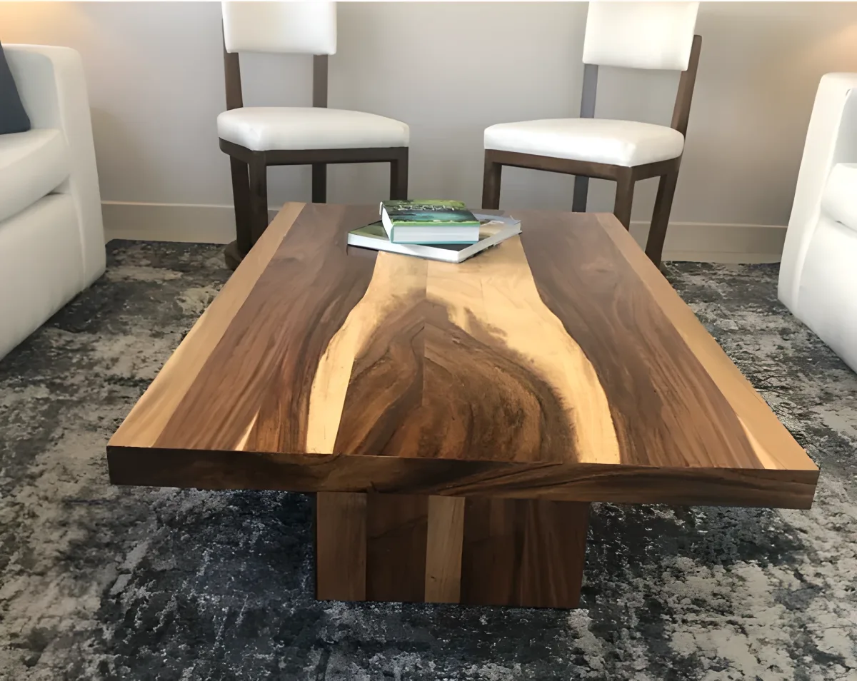 Mesa de centro de parota sólida natural bitono, diseño orgánico