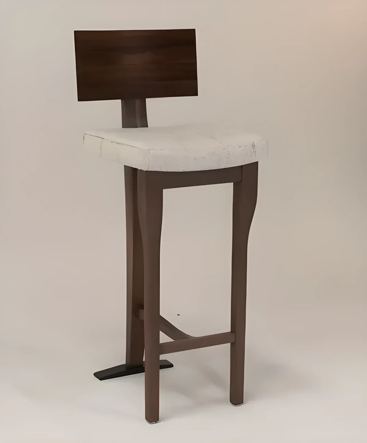 Taburete alto para barra en madera curva y tapicería clara, diseño moderno y confortable